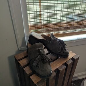Gray Suede Tassel Loafers